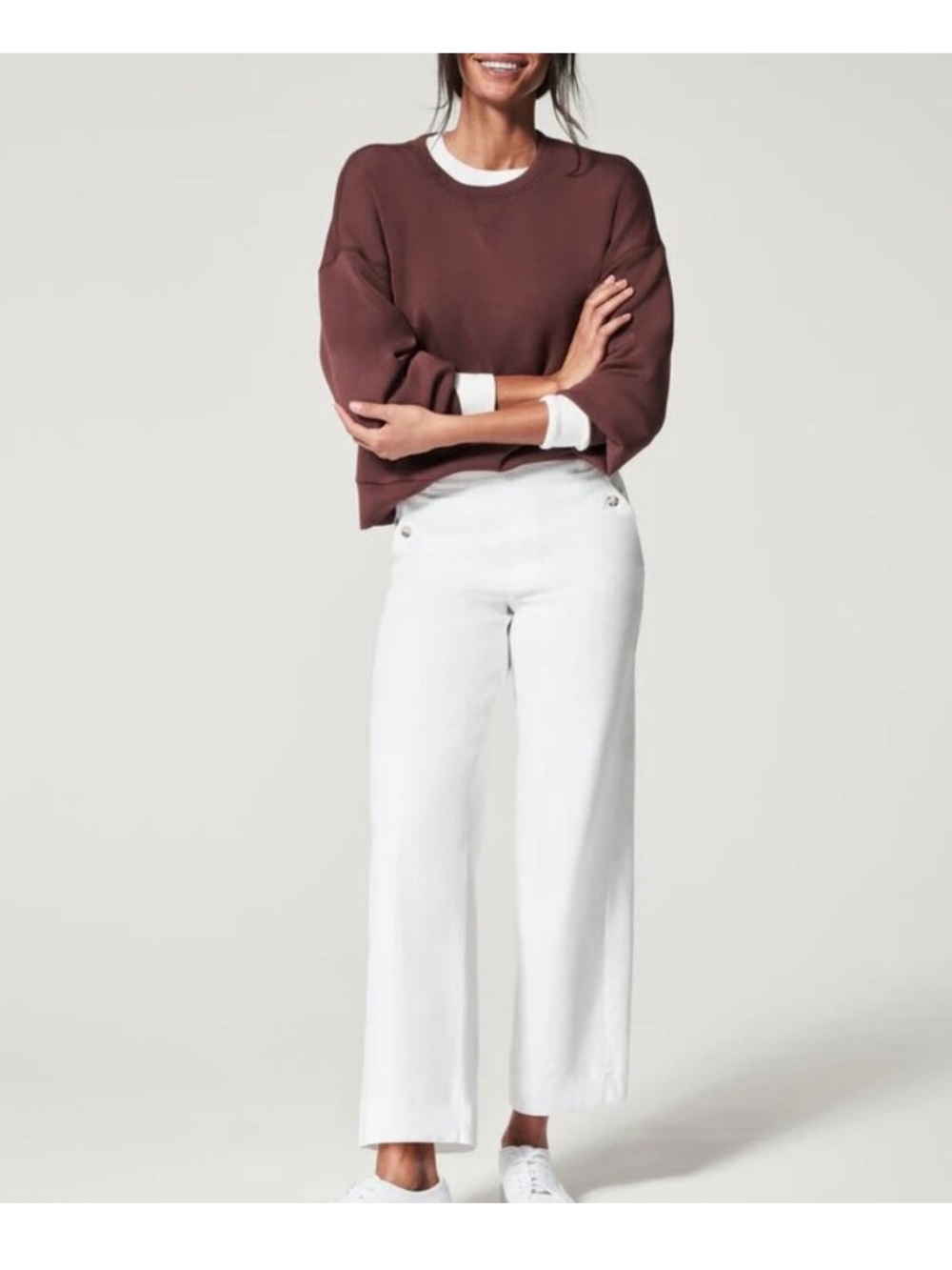 Spanx Stretch Twill Wide Leg Sailor Pant Size Medium Bright White